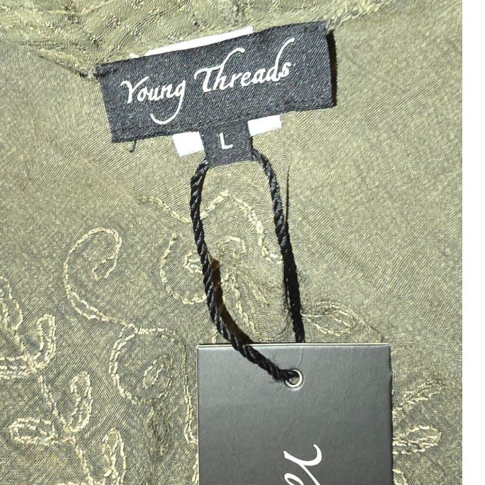 Young Threads Olive Embroidered Waterfall Kimono L NWT - Rustic Romance - Picture 7 of 9